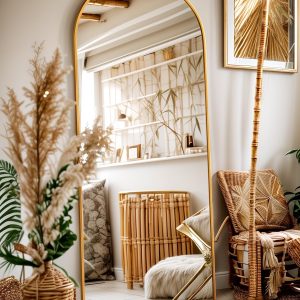 Full Length Mirror, 58"x19" Floor Mirror, Arch Floor Standing Mirror Freestanding Arch Full Body with Stand for Bedroom, Hanging Mounted for Living Room Cloakroom, Gold