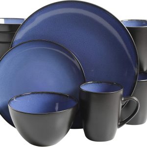 Gibson Soho Lounge Round Reactive Glaze Stoneware Dinnerware Set, Service for 4 (16pc), Blue, Soho Round.